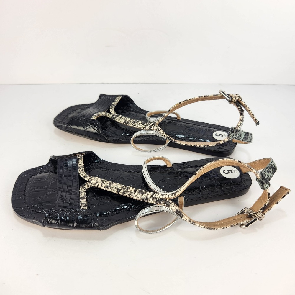 Chloe Women's Elegant Strappy Black/Animal Print Comfy Flat Sandals Size 35 (5) - Picture 2 of 6